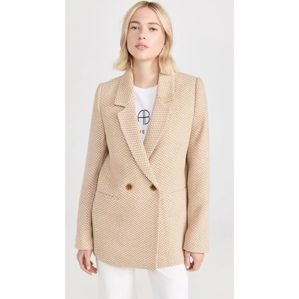 ANINE BING Fishbone Herringbone Pattern Blazer Jacket